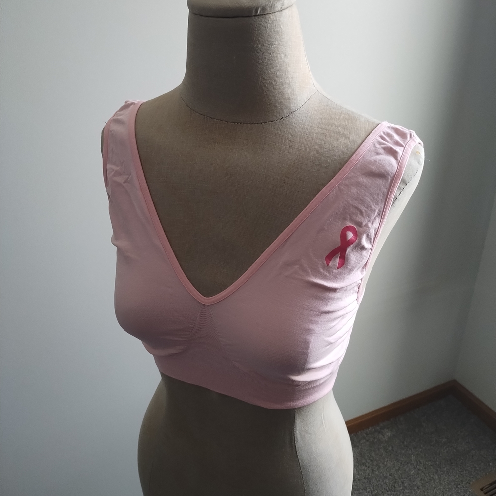 NWOT Vintage Pink V-Neck Breast Cancer Awareness Bra with Ribbon Accent